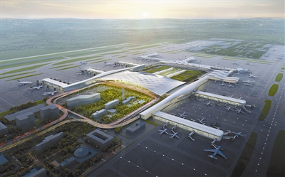 杭州萧山机场三期鸟瞰效果图